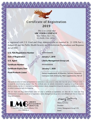 FDA Certificate - dietary-supplement Registration