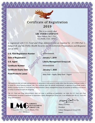 FDA Certificate - baby-food Registration